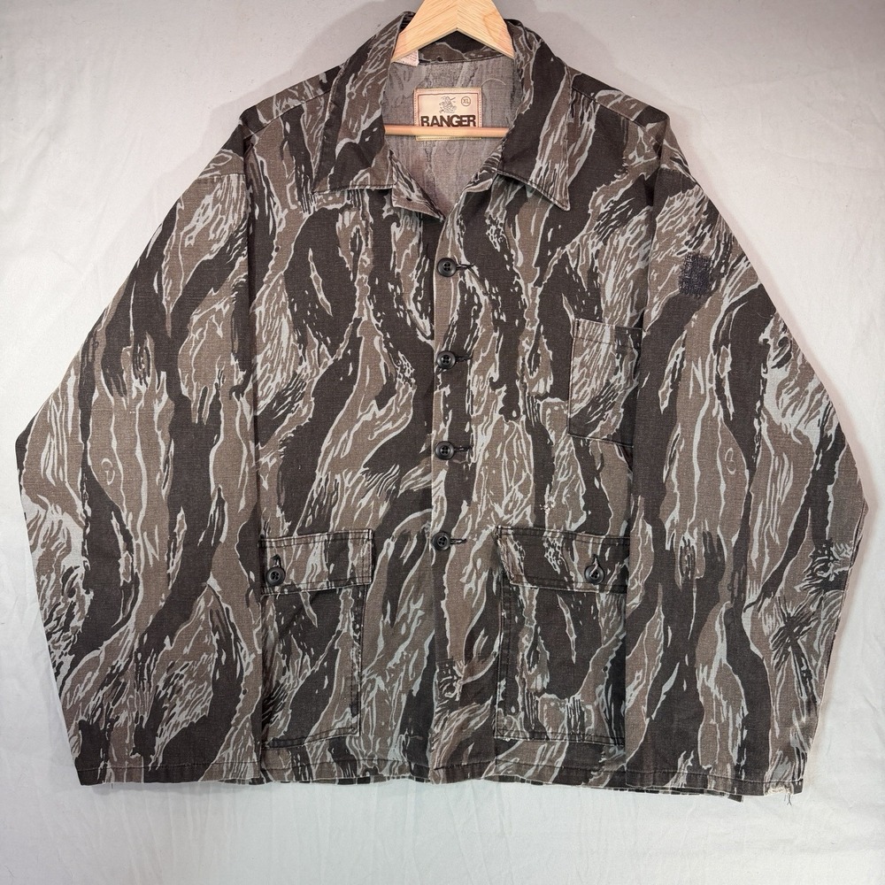 True Vintage Ranger Jacket Mens XL Tiger Stripe Camo Hunting Made USA 70s